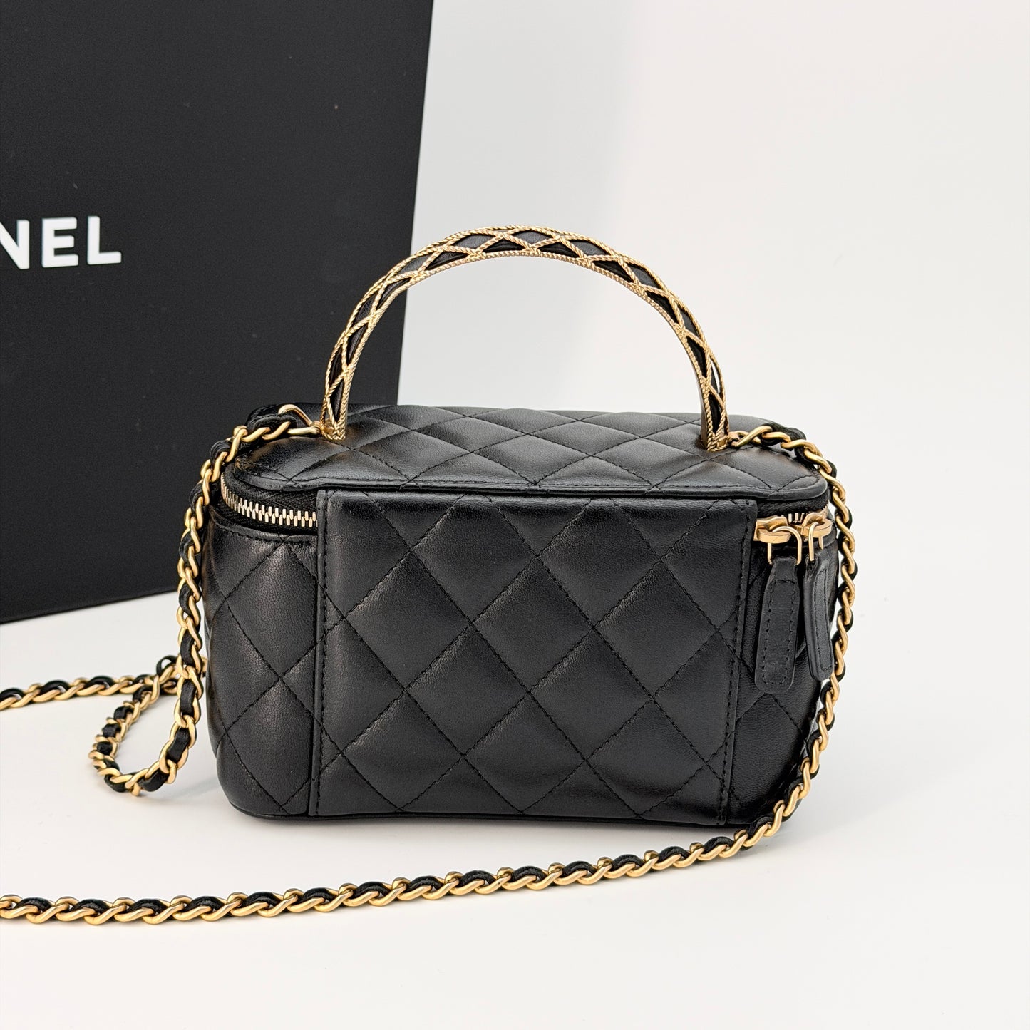 Chanel Black Lambskin Vanity Case Bag