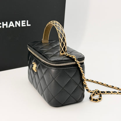 Chanel Black Lambskin Vanity Case Bag