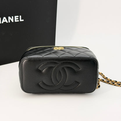 Chanel Black Lambskin Vanity Case Bag