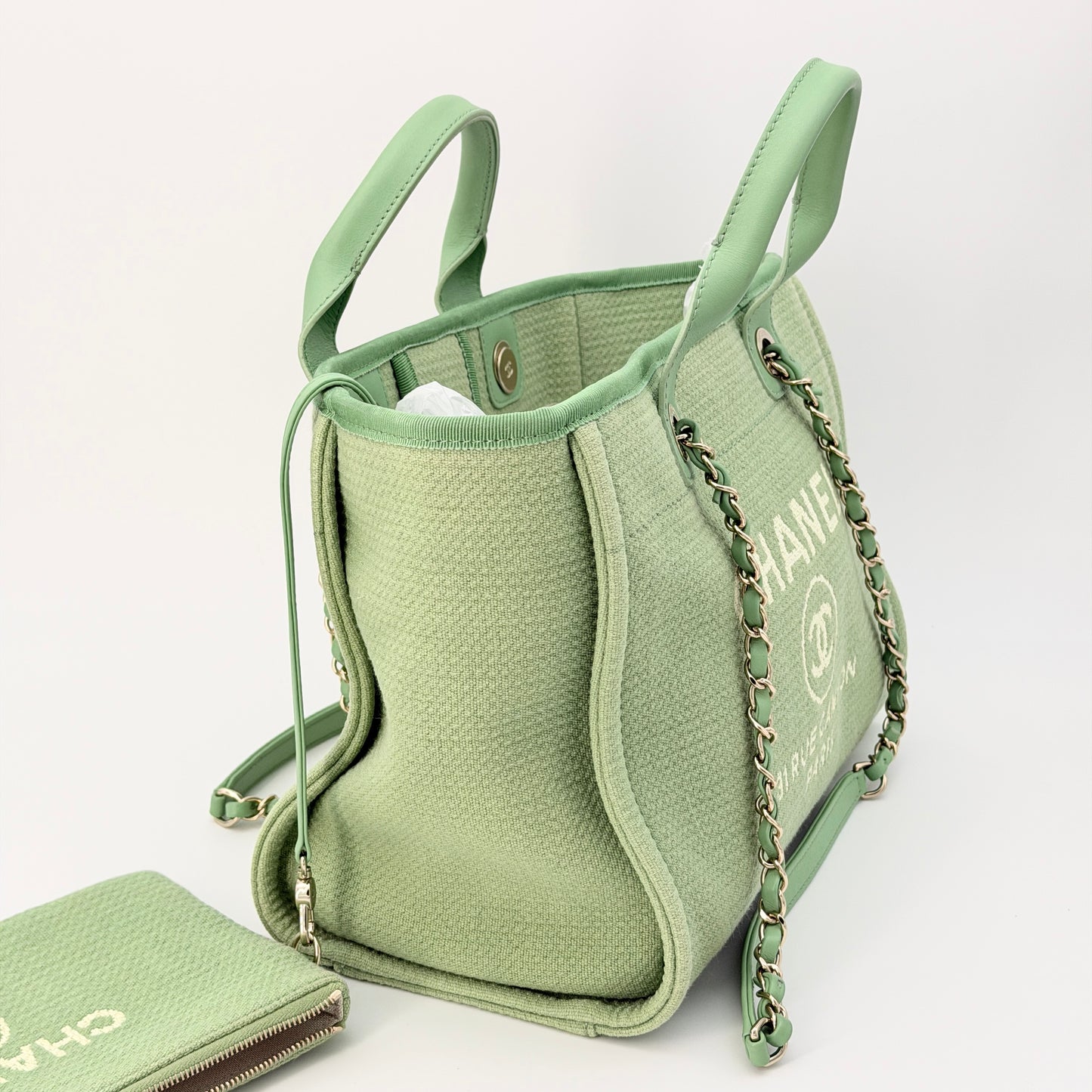 CHANEL Light Green Canvas Deauville Large Tote Bag