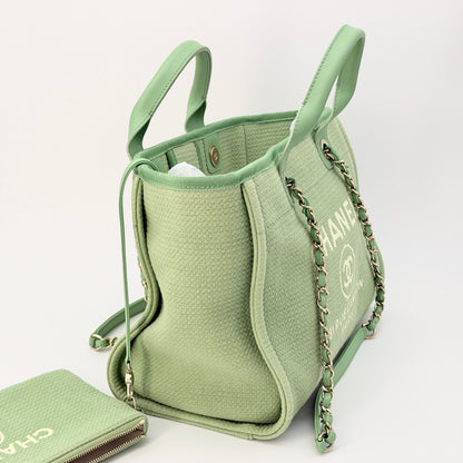 CHANEL Light Green Canvas Deauville Large Tote Bag