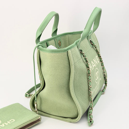 CHANEL Light Green Canvas Deauville Large Tote Bag