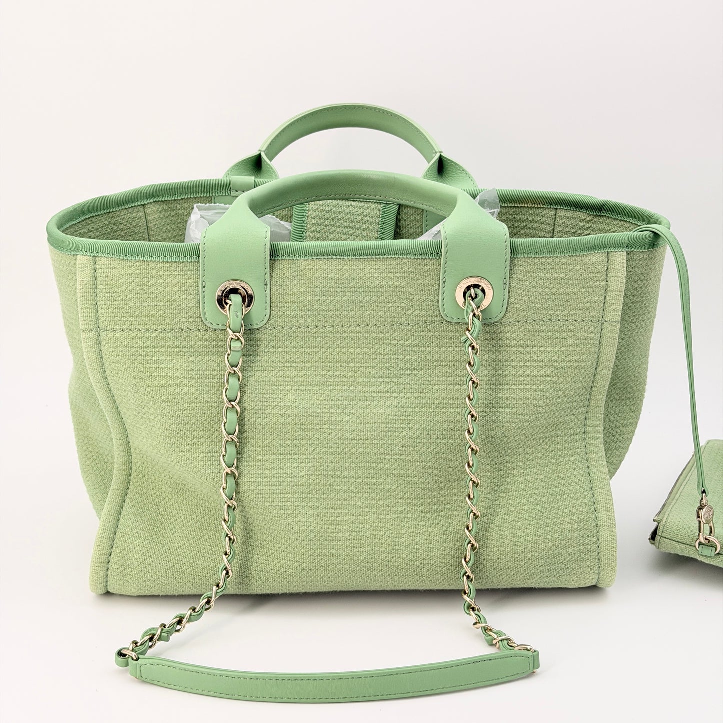 CHANEL Light Green Canvas Deauville Large Tote Bag