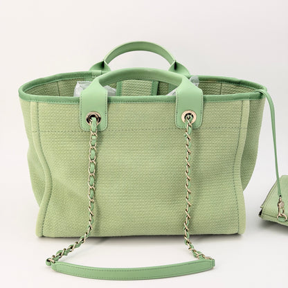 CHANEL Light Green Canvas Deauville Large Tote Bag
