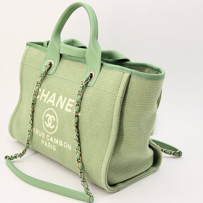 CHANEL Light Green Canvas Deauville Large Tote Bag