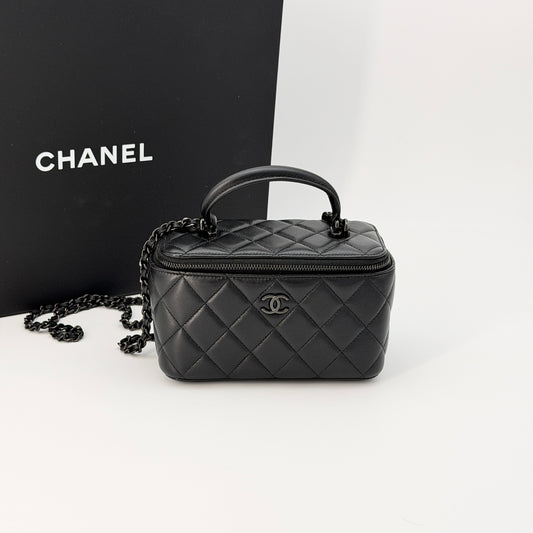 Chanel Black Lambskin Vanity Case Bag