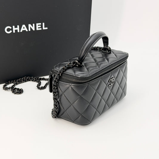 Chanel Black Lambskin Vanity Case Bag