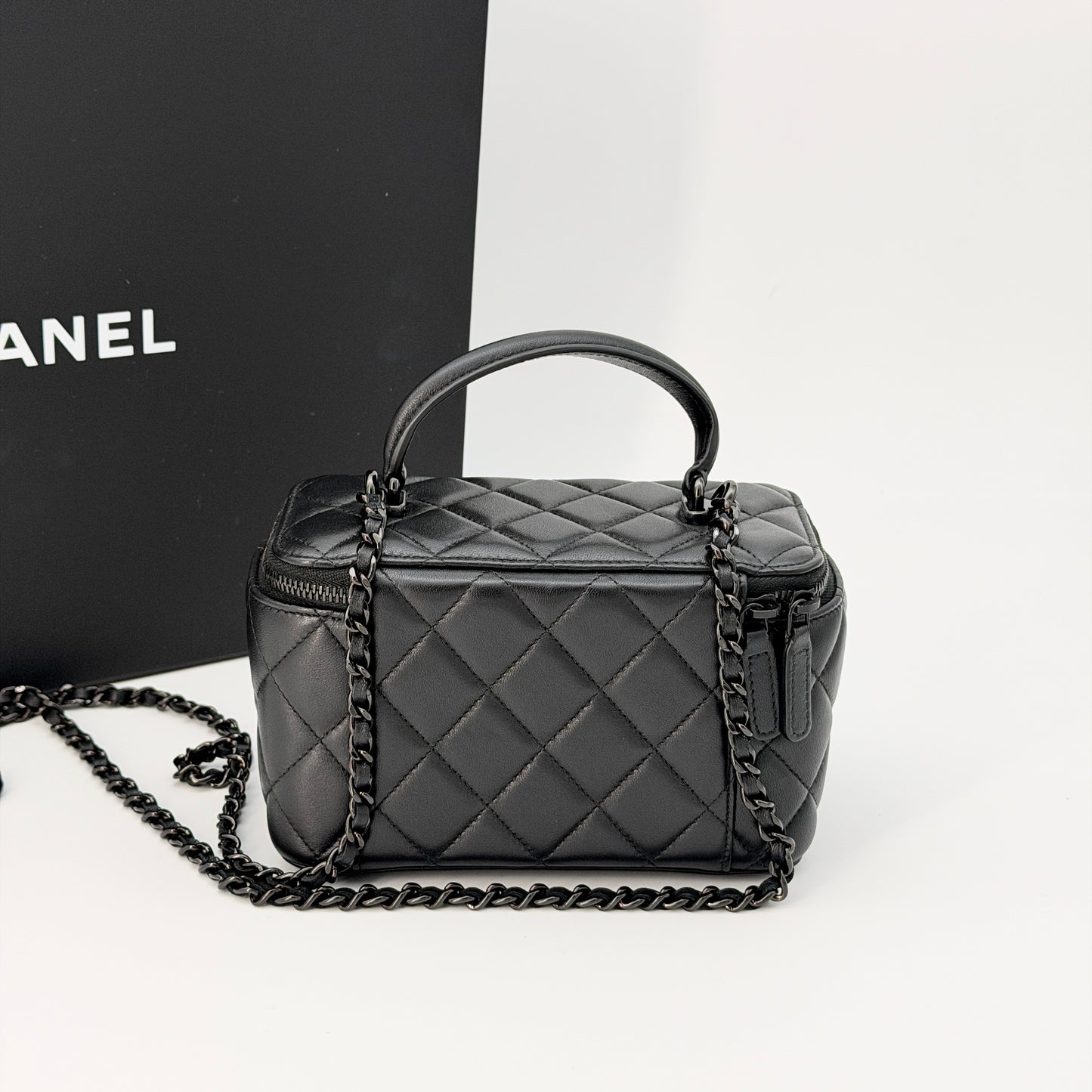 Chanel Black Lambskin Vanity Case Bag