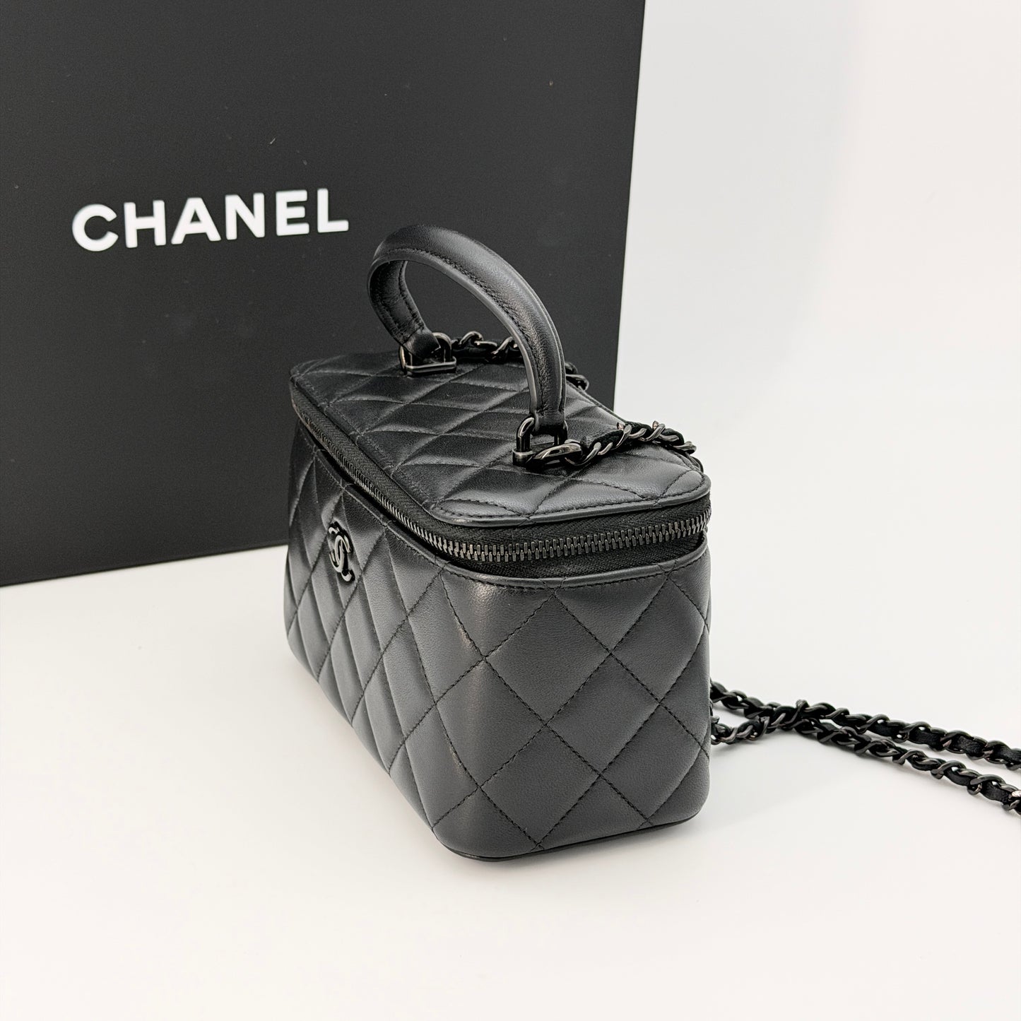 Chanel Black Lambskin Vanity Case Bag