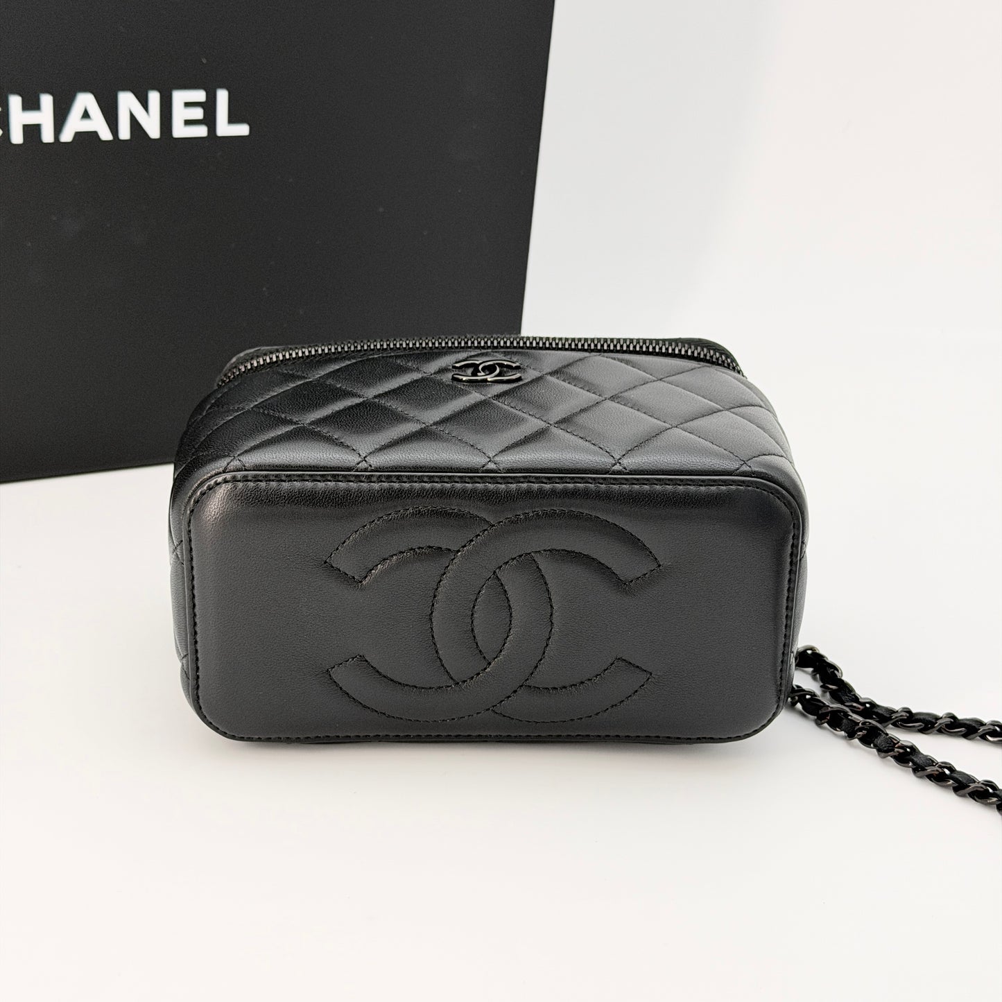 Chanel Black Lambskin Vanity Case Bag
