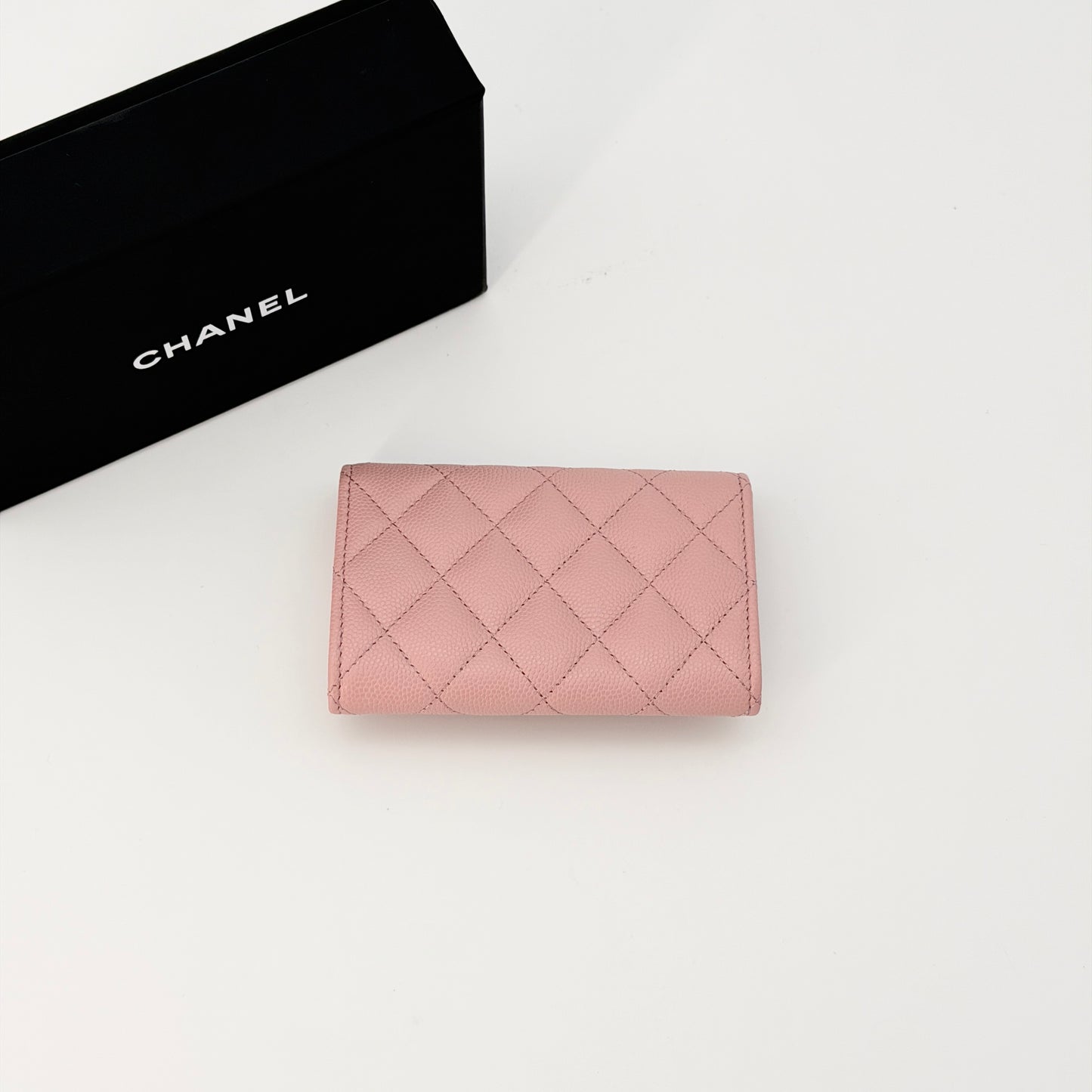 Chanel Caviar Quilted Crystal CC Flap Card Holder Pink