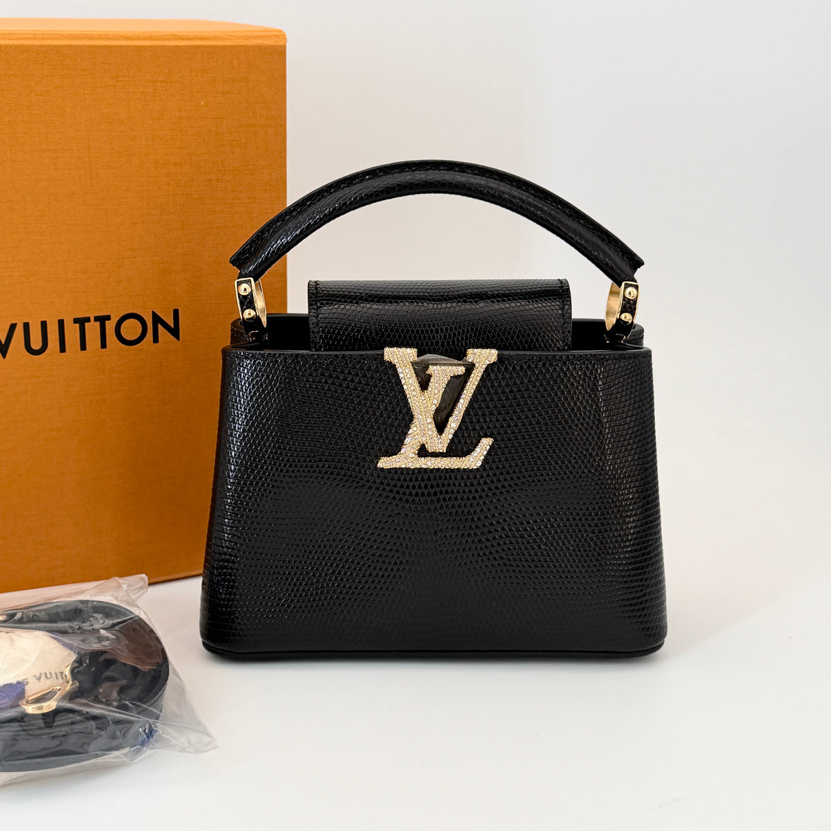 Louis Vuitton LV Black n Gold Limited Capucines Bag