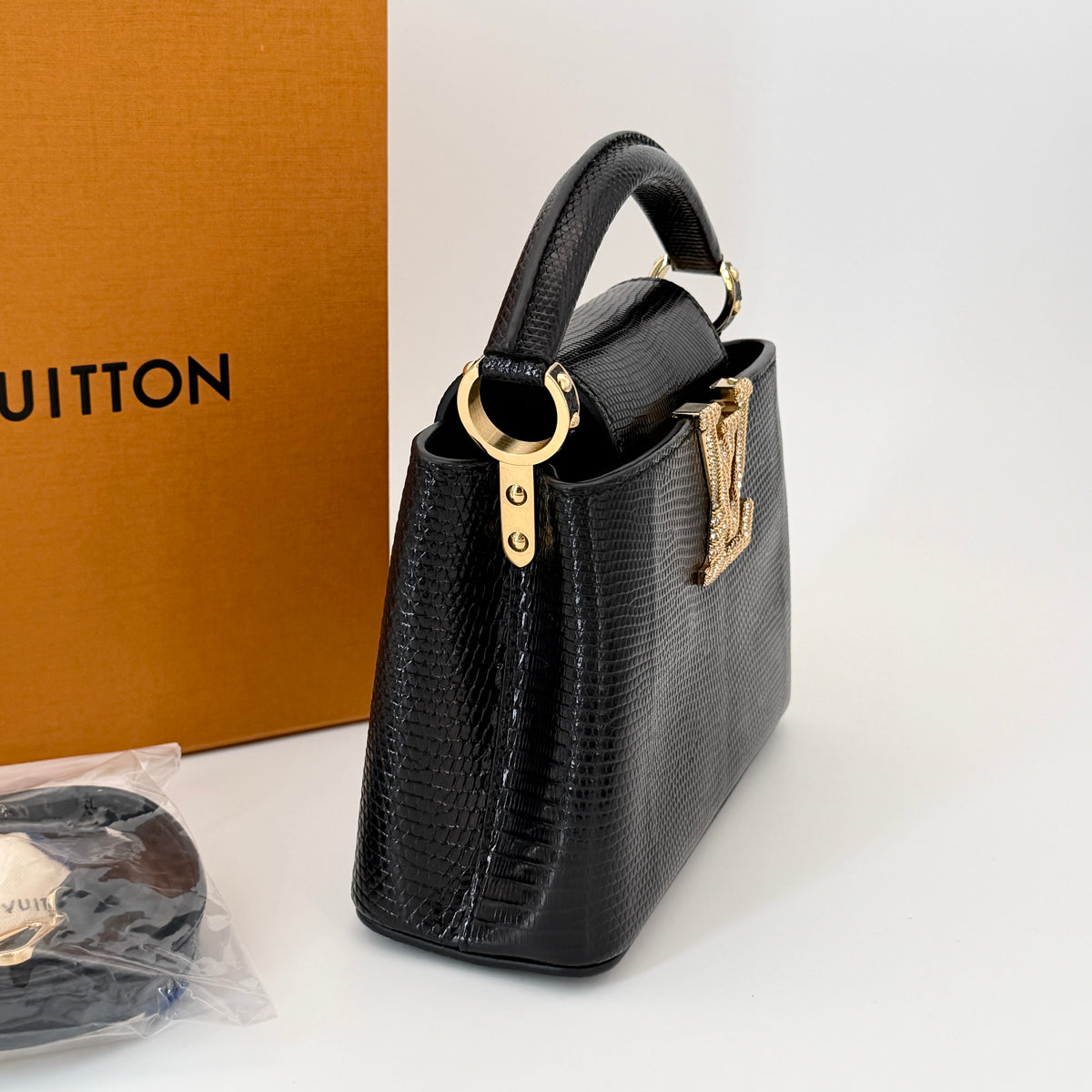 Louis Vuitton LV Black n Gold Limited Capucines Bag