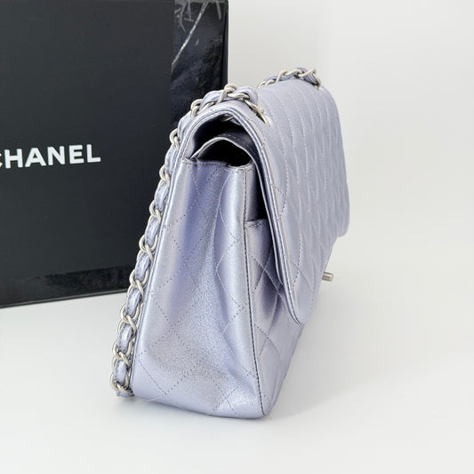 Chanel Metallic Quilted Jumbo Double Flap Light Purple