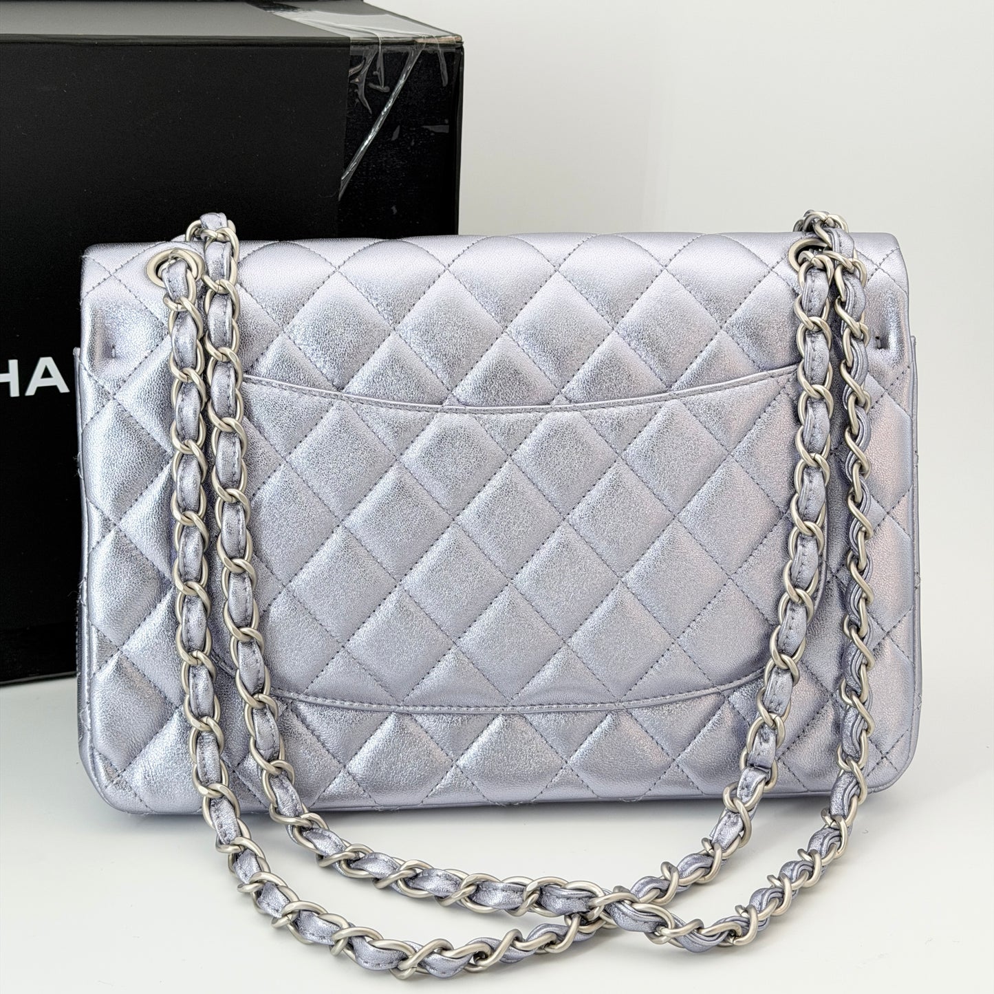 Chanel Metallic Quilted Jumbo Double Flap Light Purple