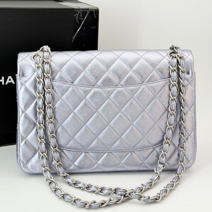 Chanel Metallic Quilted Jumbo Double Flap Light Purple