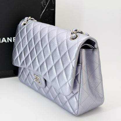 Chanel Metallic Quilted Jumbo Double Flap Light Purple