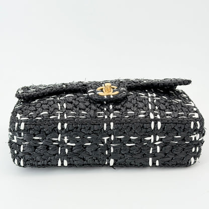 Chanel Raffia Effect Medium Tweedy Flap Bag Black White