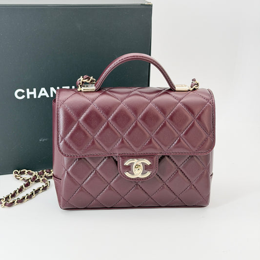 Chanel Burgundy Flap Top Handle Crossbody Bag Lambskin