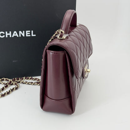 Chanel Burgundy Flap Top Handle Crossbody Bag Lambskin