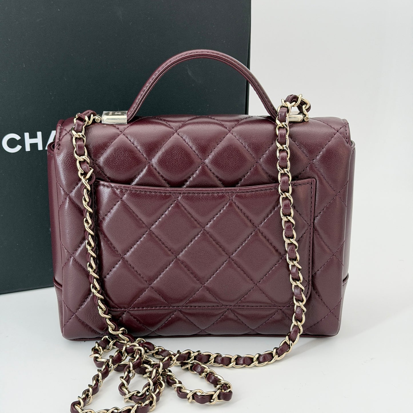 Chanel Burgundy Flap Top Handle Crossbody Bag Lambskin