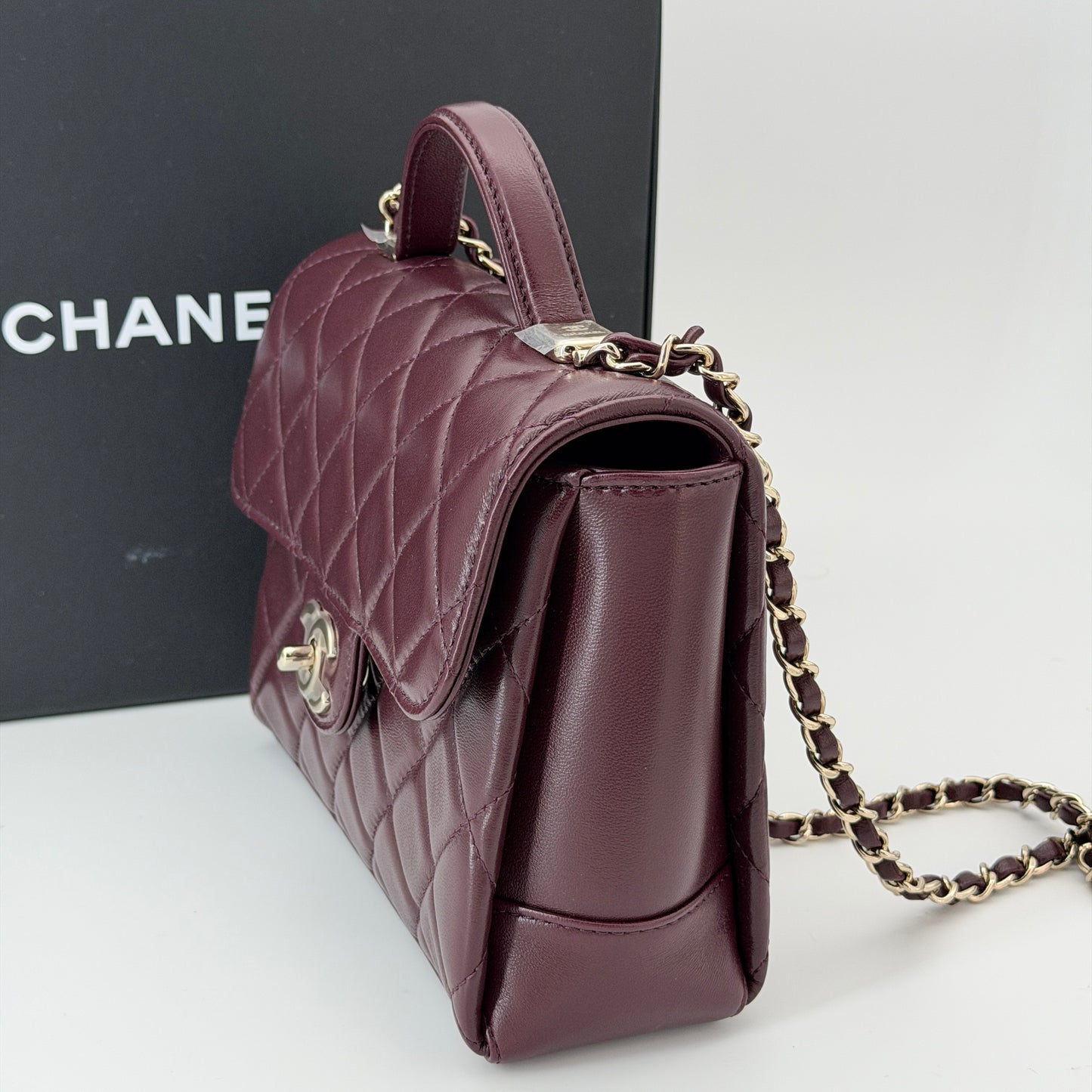 Chanel Burgundy Flap Top Handle Crossbody Bag Lambskin