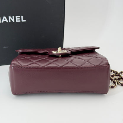 Chanel Burgundy Flap Top Handle Crossbody Bag Lambskin