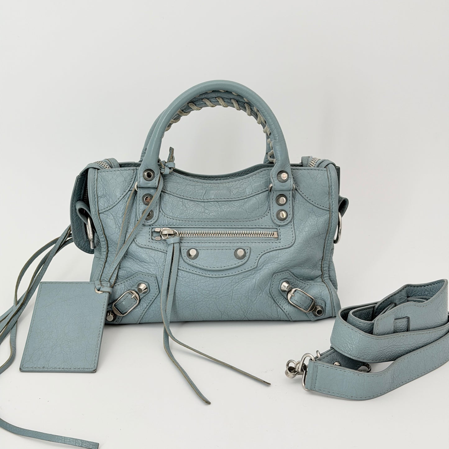 Balenciaga Metallic Edge Mini City Bag Blue Handle Bag