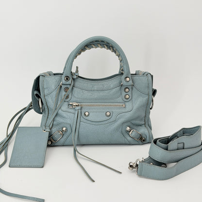 Balenciaga Metallic Edge Mini City Bag Blue Handle Bag