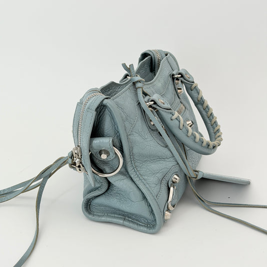 Balenciaga Metallic Edge Mini City Bag Blue Handle Bag