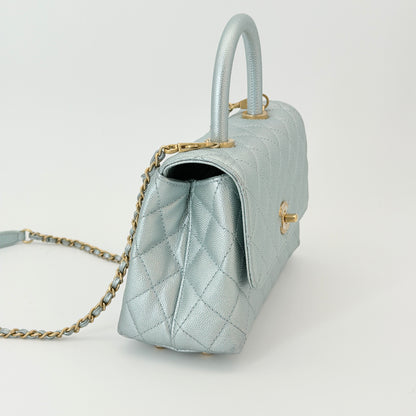 Chanel Coco Handle Flap Bag Light Blue Iridescent Aged Gold Hardware