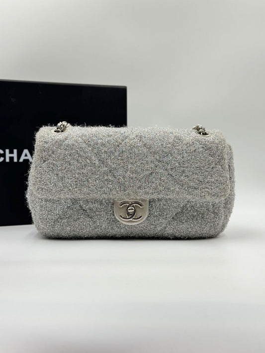 Silver Chanel Medium Quilted Lurex Ground Control Pluto Glitter Flap Crossbody Bag