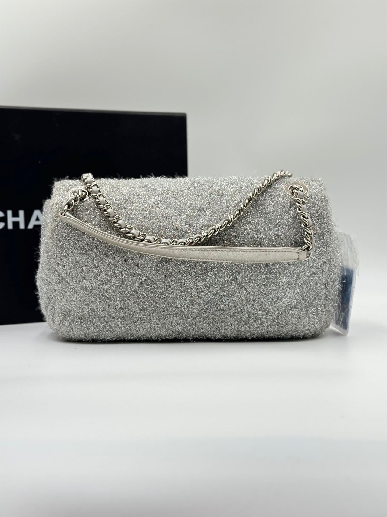 Silver Chanel Medium Quilted Lurex Ground Control Pluto Glitter Flap Crossbody Bag