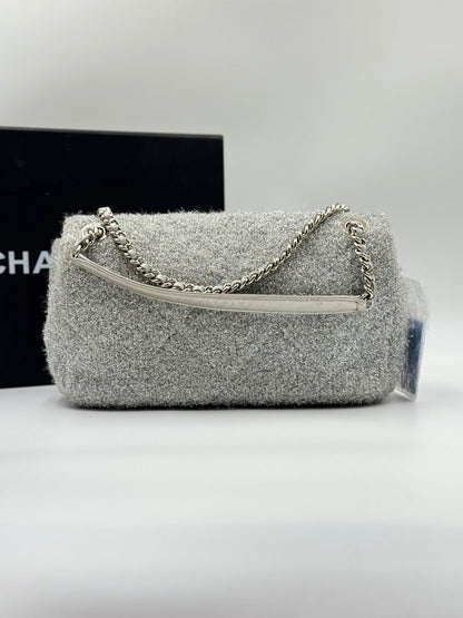 Silver Chanel Medium Quilted Lurex Ground Control Pluto Glitter Flap Crossbody Bag