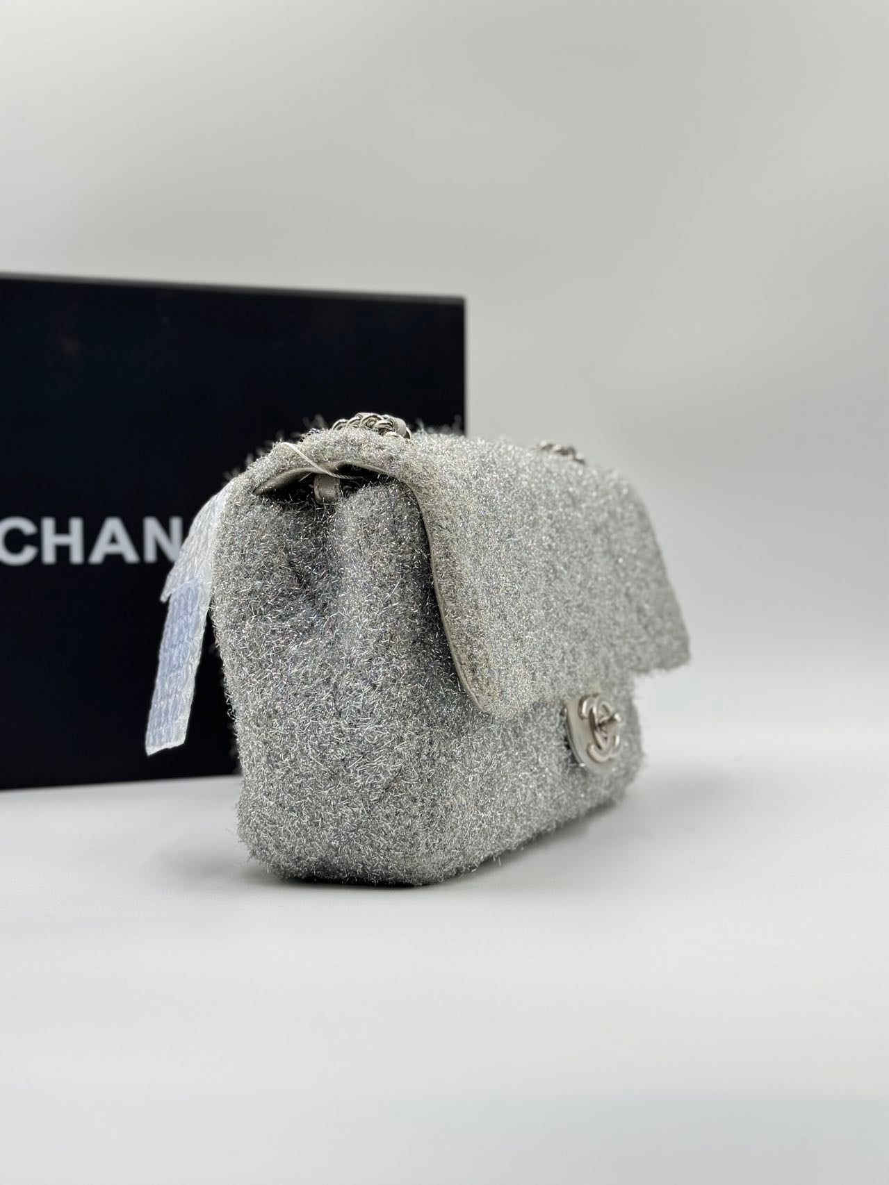 Silver Chanel Medium Quilted Lurex Ground Control Pluto Glitter Flap Crossbody Bag