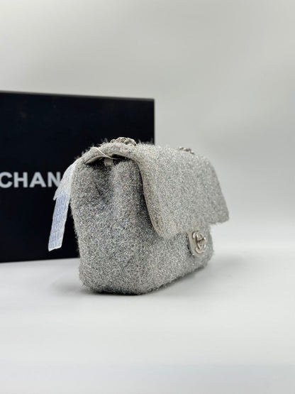 Silver Chanel Medium Quilted Lurex Ground Control Pluto Glitter Flap Crossbody Bag
