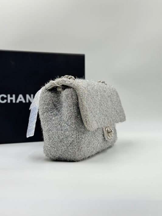 Silver Chanel Medium Quilted Lurex Ground Control Pluto Glitter Flap Crossbody Bag