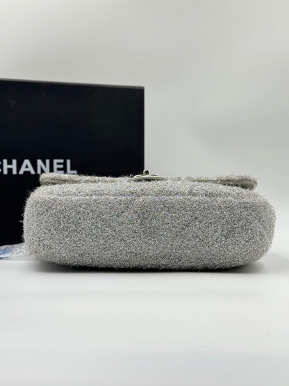 Silver Chanel Medium Quilted Lurex Ground Control Pluto Glitter Flap Crossbody Bag