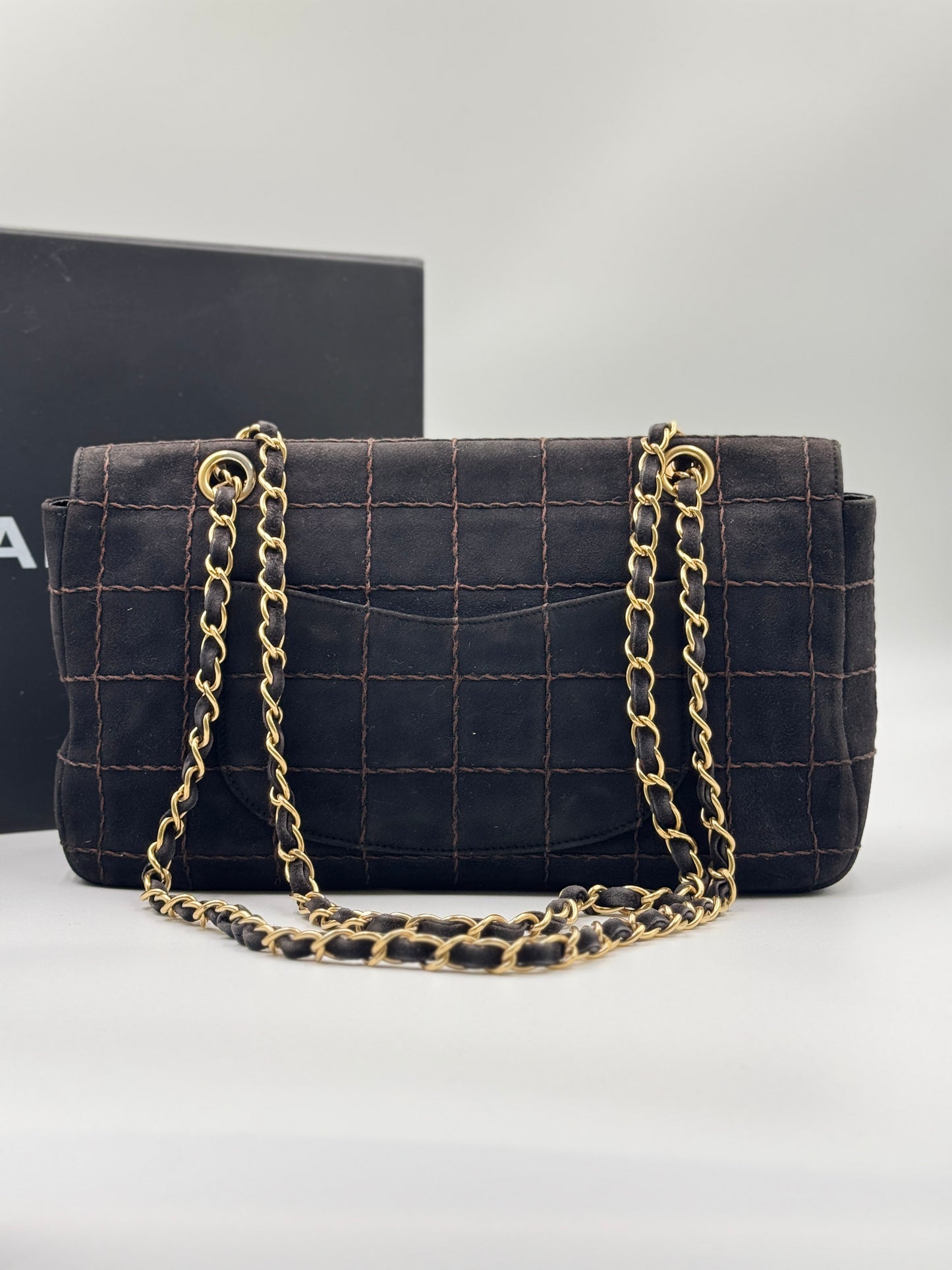 Chocolate Bar Suede Flap Bag