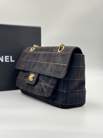 Chocolate Bar Suede Flap Bag
