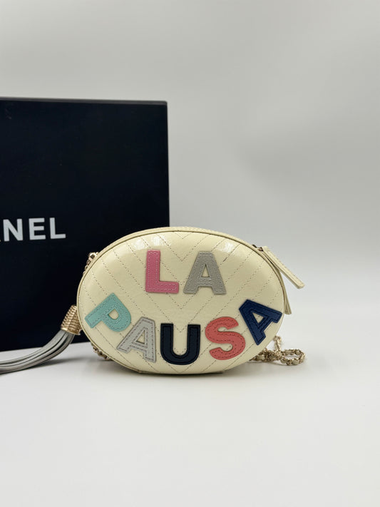 Chanel White Chevron Quilted Leather La Pausa Evening Bag