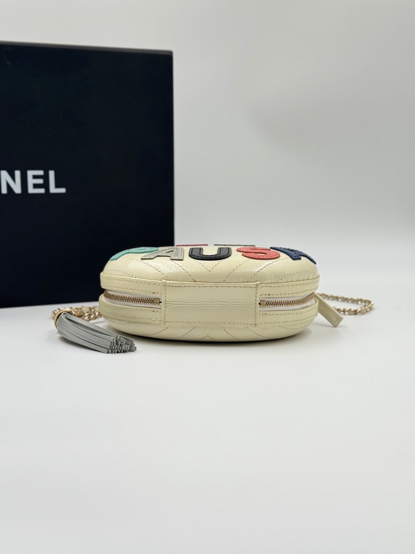 Chanel White Chevron Quilted Leather La Pausa Evening Bag