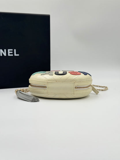 Chanel White Chevron Quilted Leather La Pausa Evening Bag