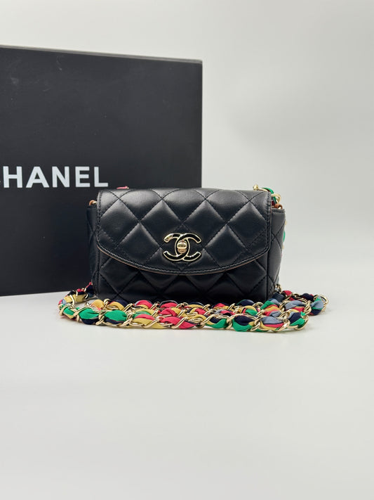 Chanel Black Quilted Lambskin Ribbon Chain Small Cocovado Flap Bag 2021