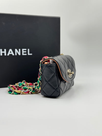 Chanel Black Quilted Lambskin Ribbon Chain Small Cocovado Flap Bag 2021
