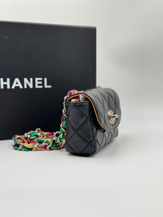 Chanel Black Quilted Lambskin Ribbon Chain Small Cocovado Flap Bag 2021