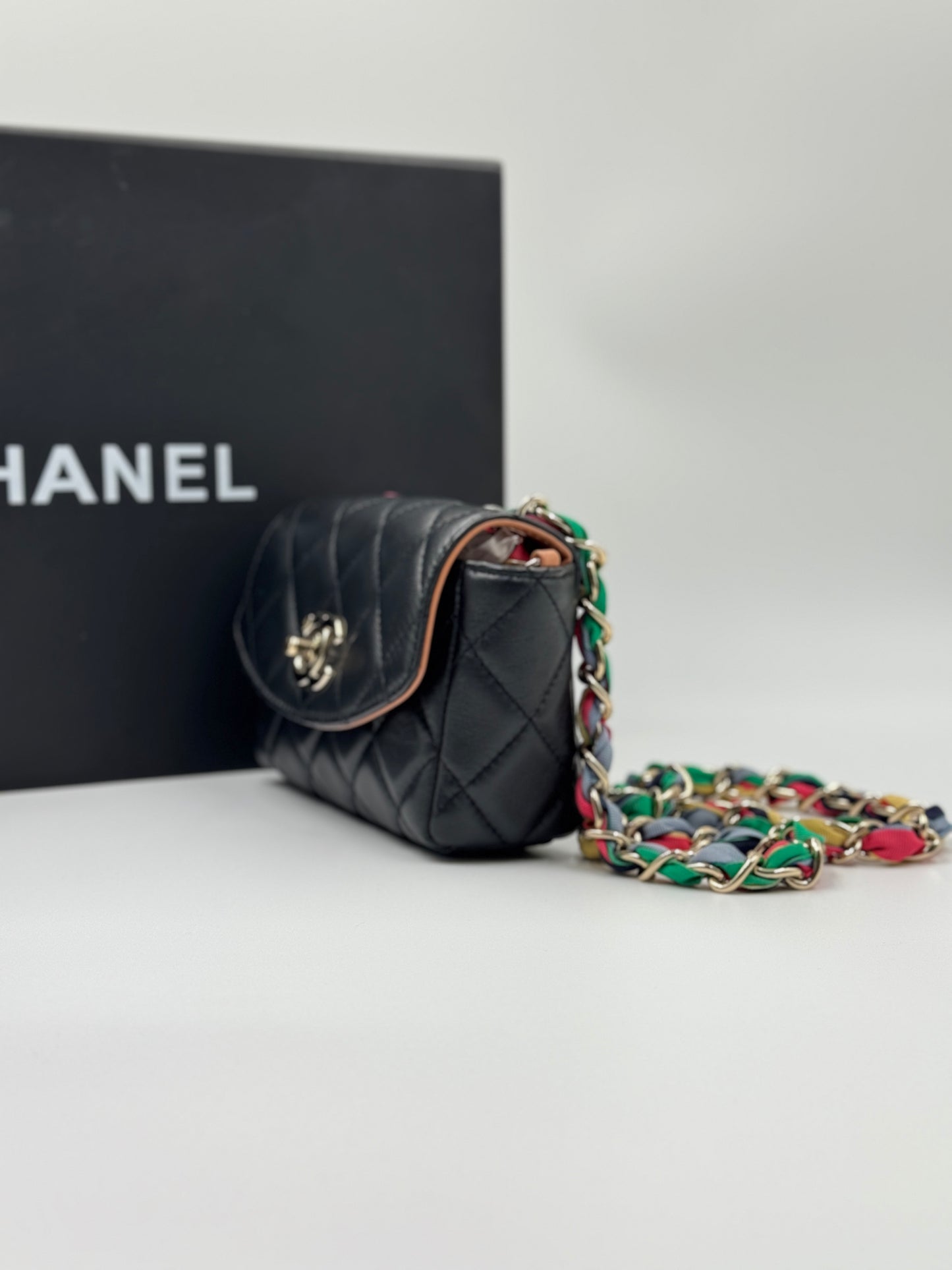 Chanel Black Quilted Lambskin Ribbon Chain Small Cocovado Flap Bag 2021