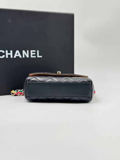 Chanel Black Quilted Lambskin Ribbon Chain Small Cocovado Flap Bag 2021